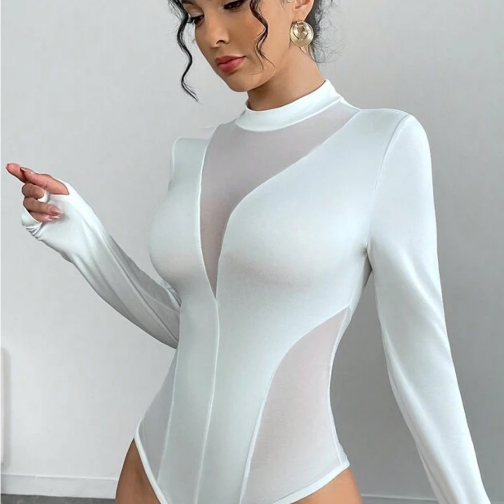 Elegant White Sheer Panel Bodysuit